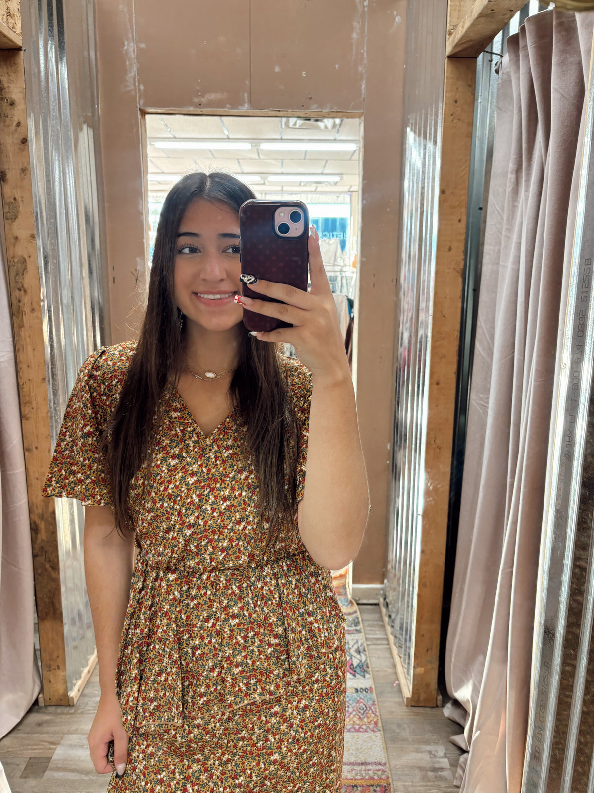 DB - Floral Mustard Midi Dress
