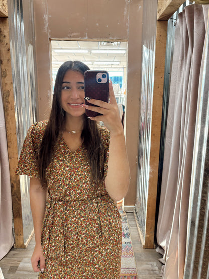 DB - Floral Mustard Midi Dress