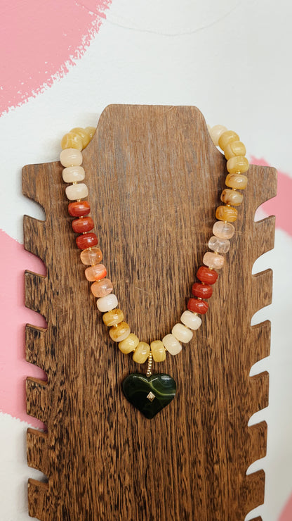 Autumn Ember Beaded Heart Necklace