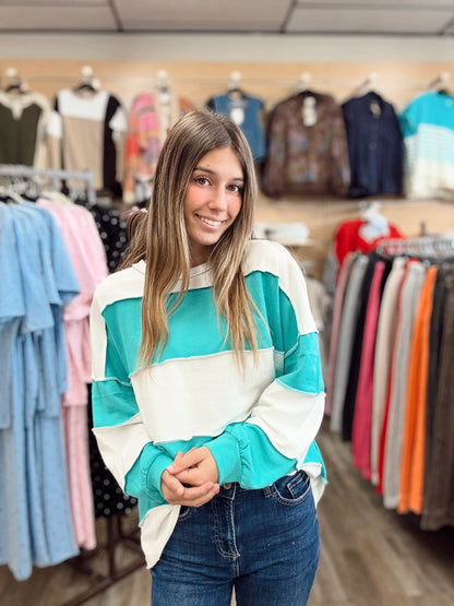 All The Time Striped Top - Turquoise