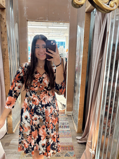 DB - Navy Floral Wrap Dress