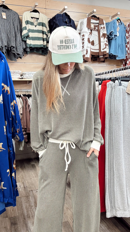 Match Made Ribbed 2 Piece Set - Dk Olive