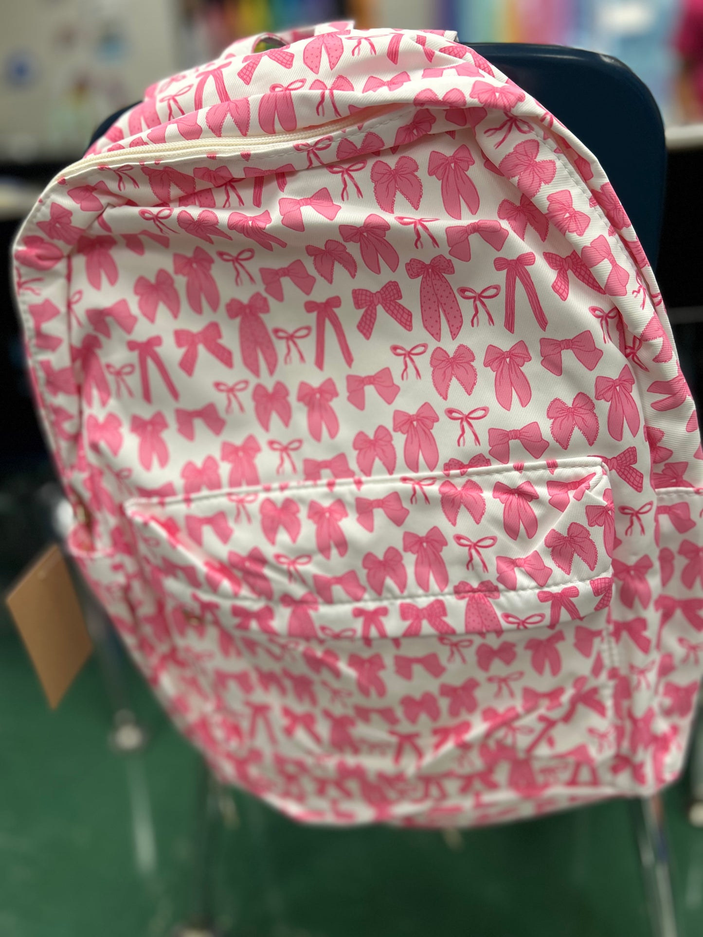 Bow Print Canvas Backpack - Pink