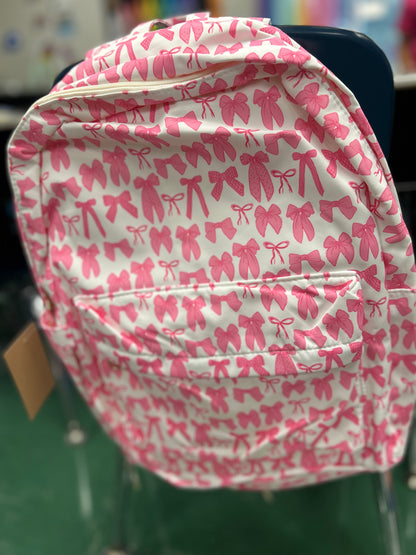 Bow Print Canvas Backpack - Pink