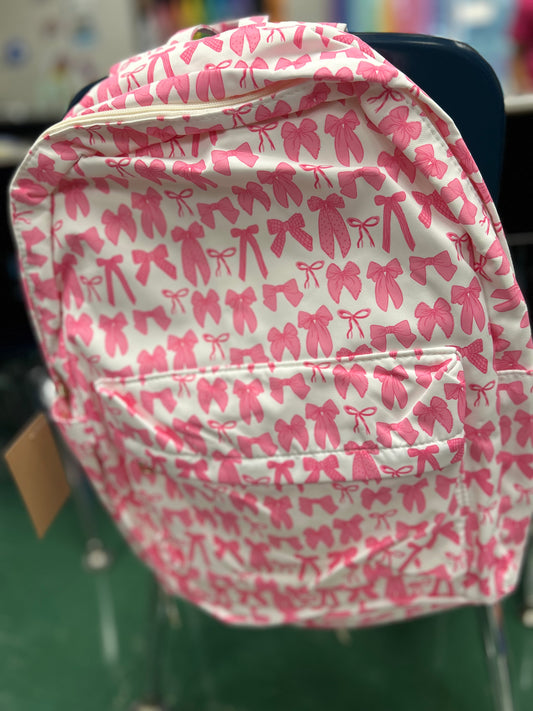 Bow Print Canvas Backpack - Pink