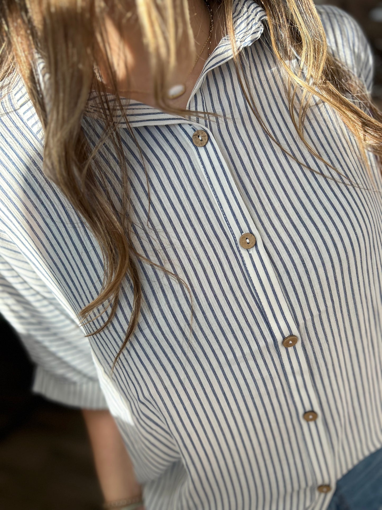 Wanderlust Striped Button Down Top - Classic Blue