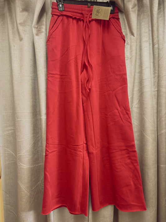 Fleece Wide Leg Sweatpants - Ruby