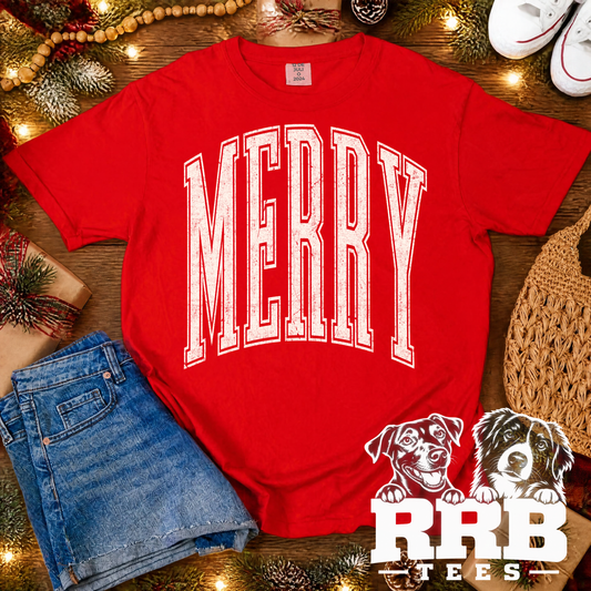 Merry Arched White Ink Graphic Tee