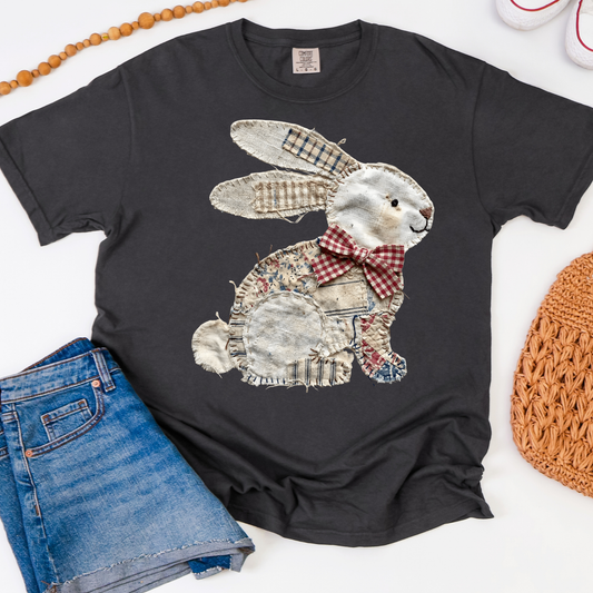 Quilted Look Bunny Bowtie Graphic Tee