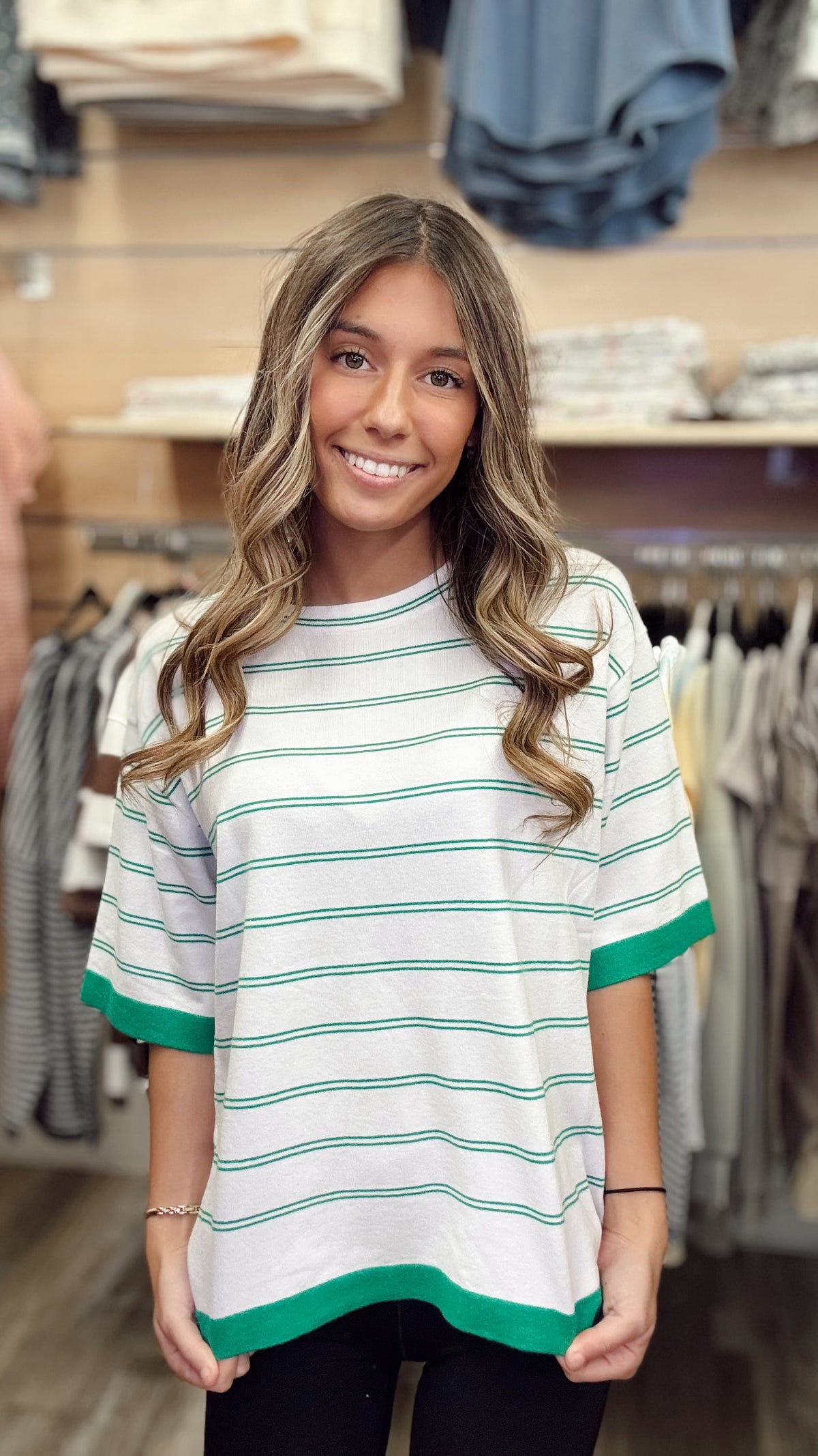 Smile Beautiful Striped Top  - Green