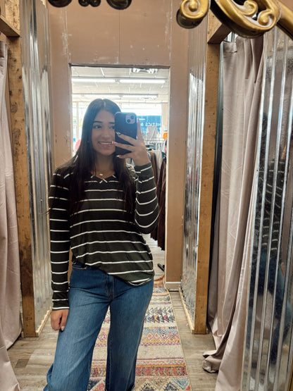 DB - Striped Long Sleeve Top Olive