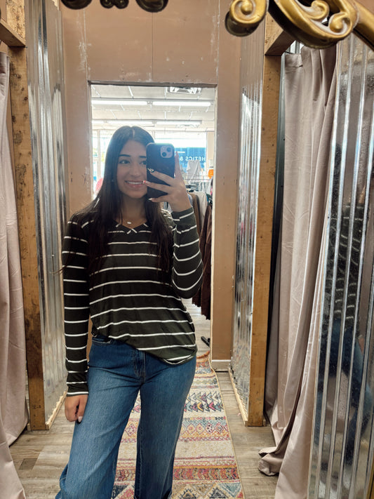 DB - Striped Long Sleeve Top Olive