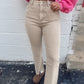 Becky Acid Wash Denim Cropped Jeans - Sand Beige