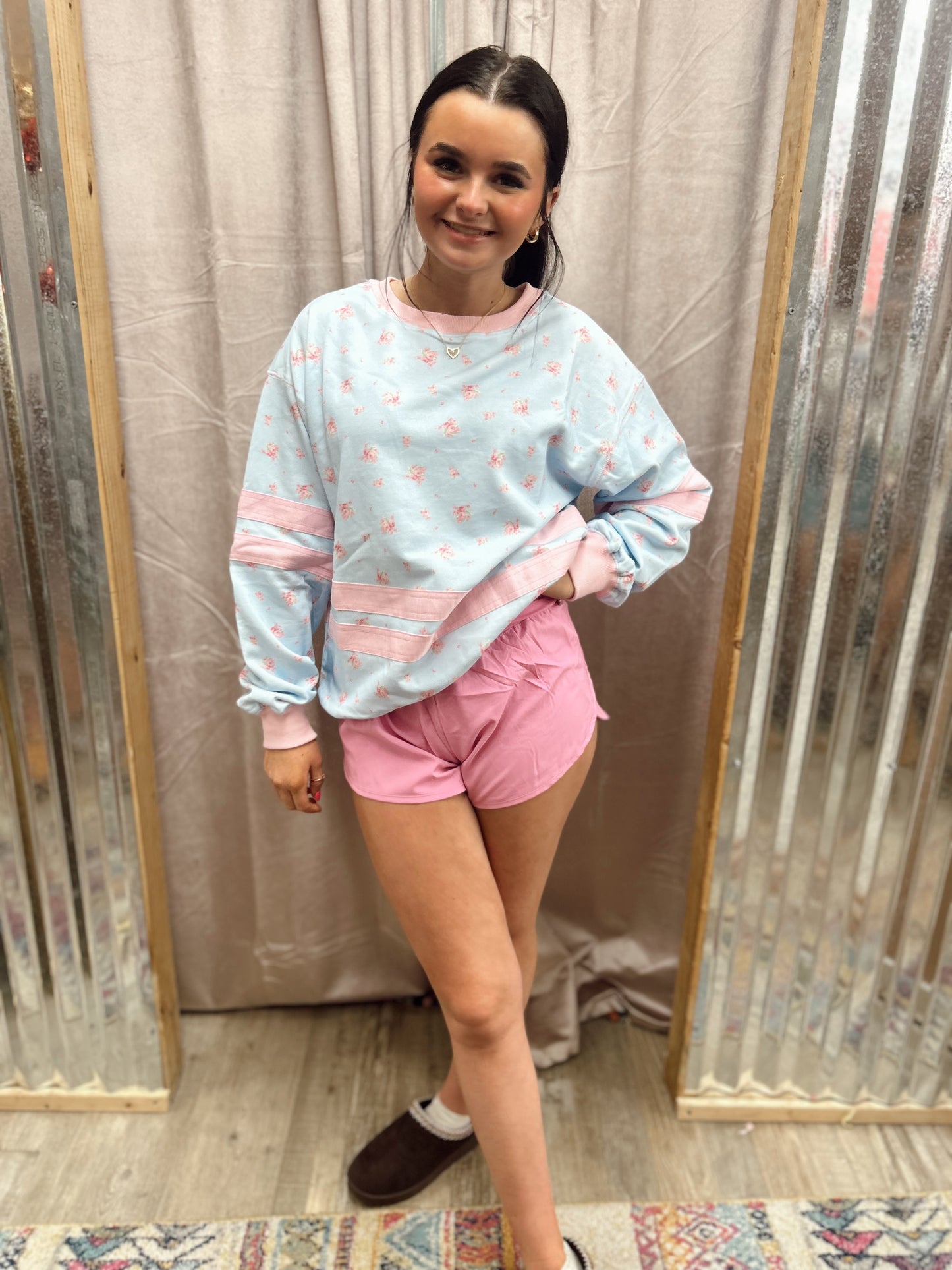 Danity Darling Floral Sweatshirt - Lt Blue