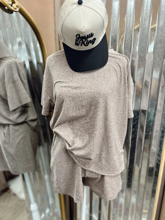 DOORBUSTER Melange Short Sleeve Set - Brown