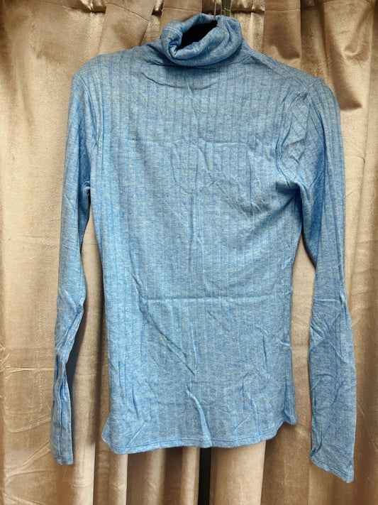 Ribbed Turtle Neck Top - Ocean Blue
