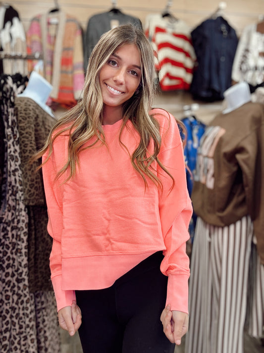 Fallin' For You Corded Sweatshirt - Coral