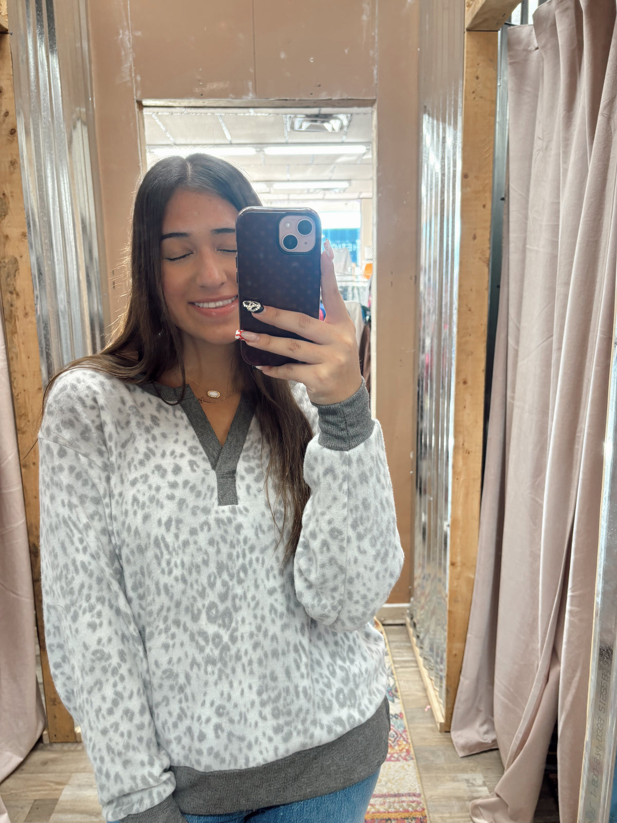 DB - Grey Cheetah Long Sleeve V-Neck