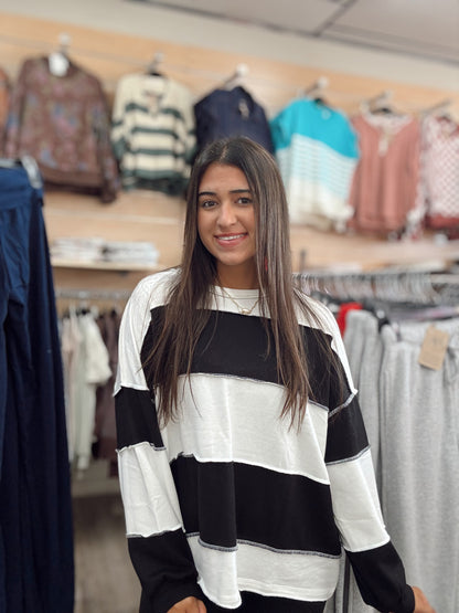 All The Time Striped Top - Black