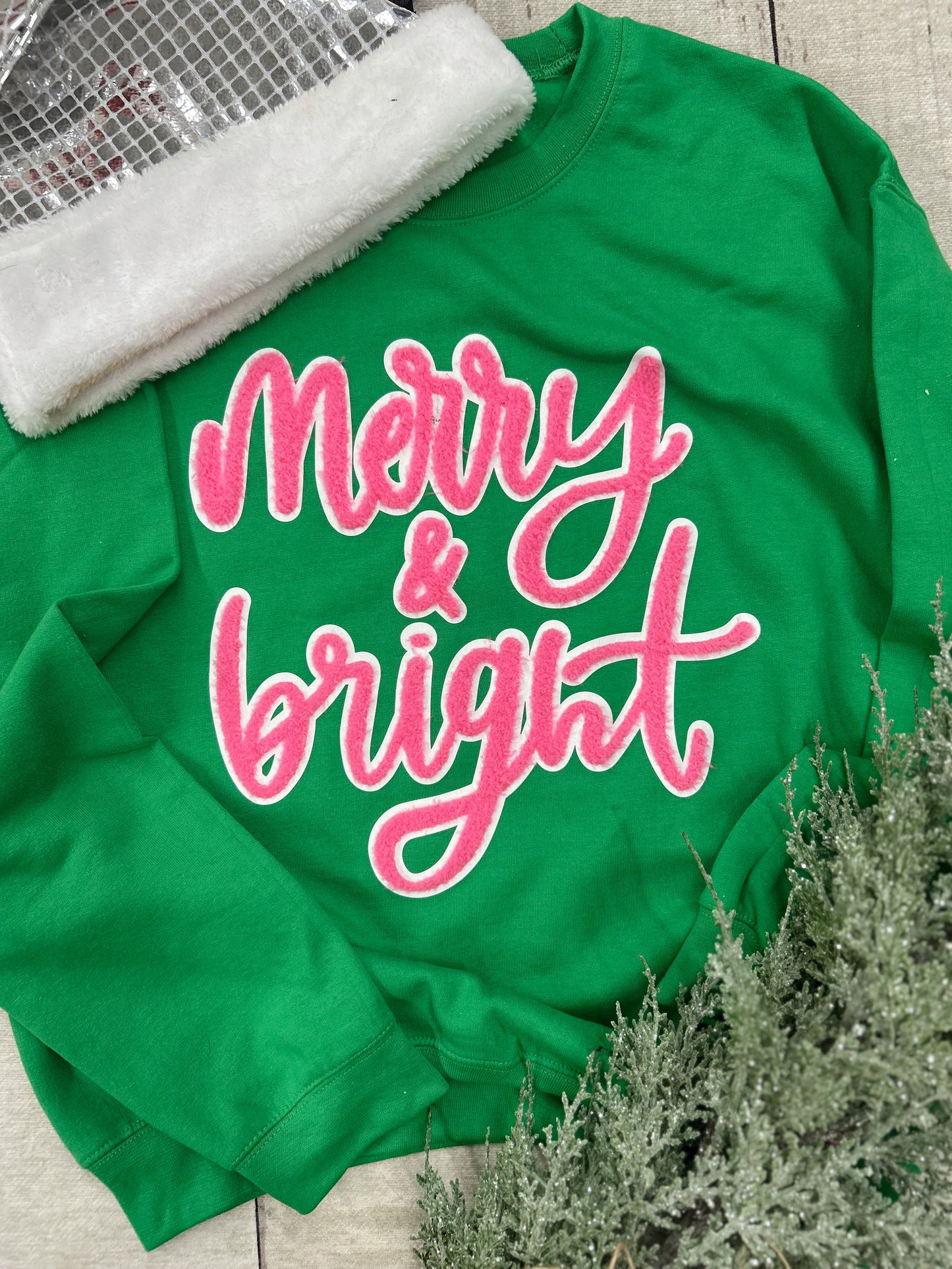 Merry & Bright Green Chenille Sweatshirt