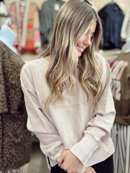 Fallin' For You Corded Sweatshirt - Light Mocha