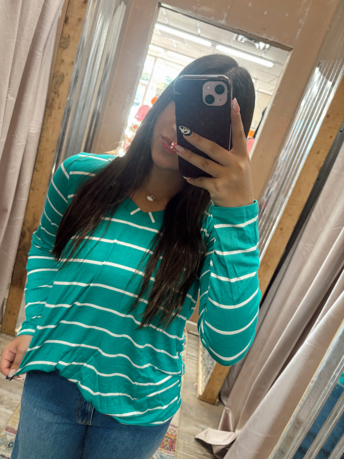 DB - Striped Long Sleeve Top Tuurquoise