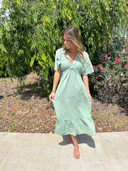 Not Gonna Leave Midi Dress - Sage