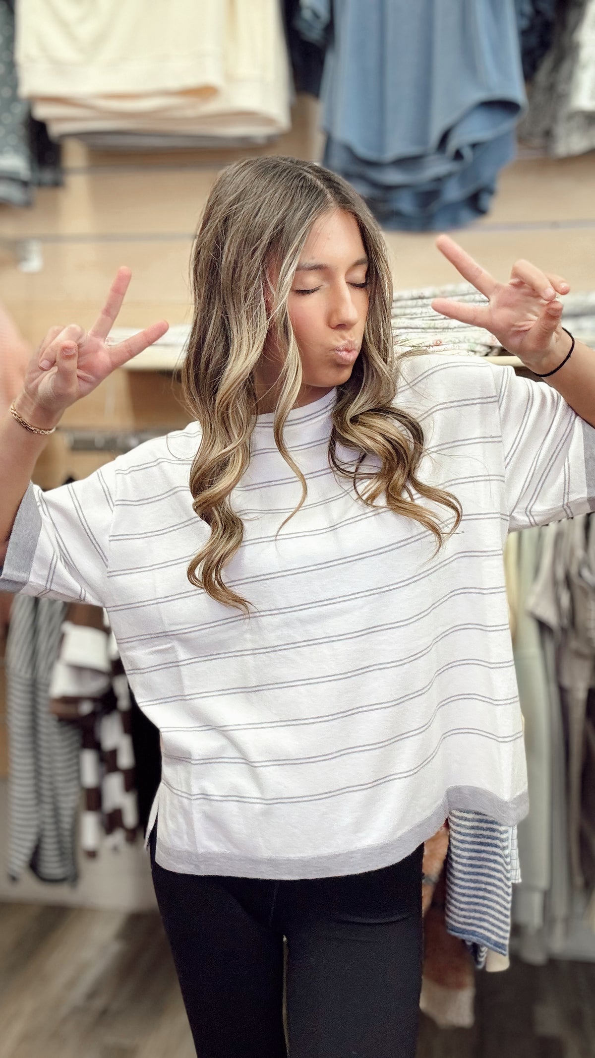 Smile Beautiful Striped Top  - H Grey