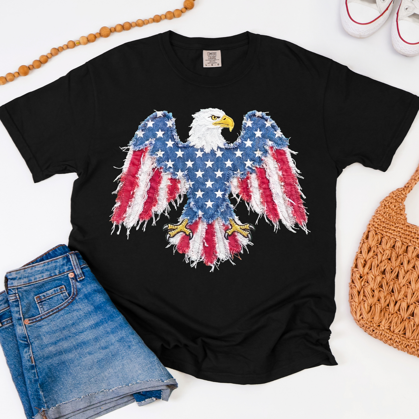 Bald Eagle Frayed Look Graphic Tee