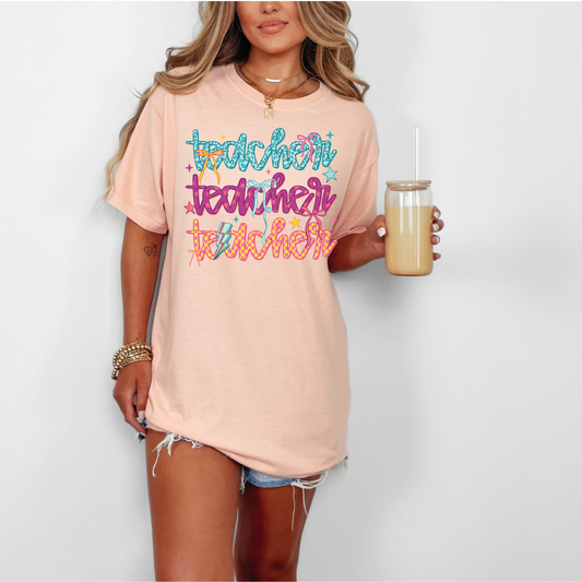 Teacher Retro Repeating Graphic Tee