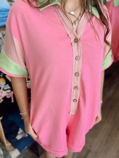 Coastal Crush Button Down Romper - Pink