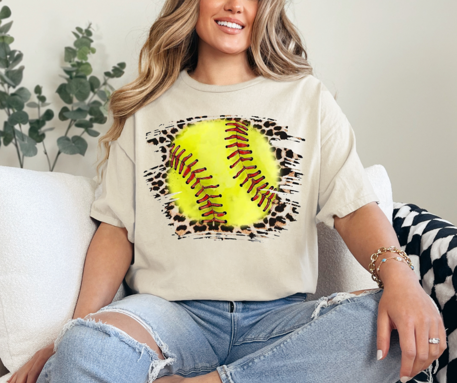 Softball Cheetah Background Graphic Tee - Adult