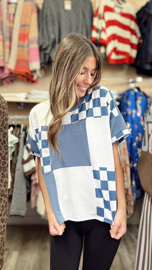 Heart Like Mine Checkered Top - Blue