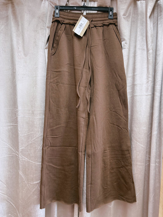 Fleece Wide Leg Sweatpants - Brown