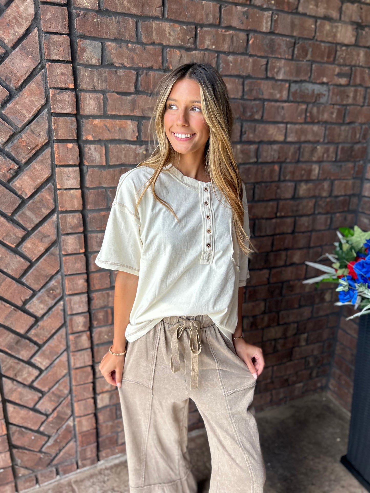 Just Be You Mineral Wash Top - Ivory