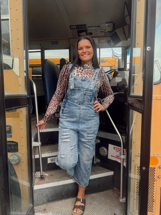 Grayce Distressed Wide Leg Overalls
