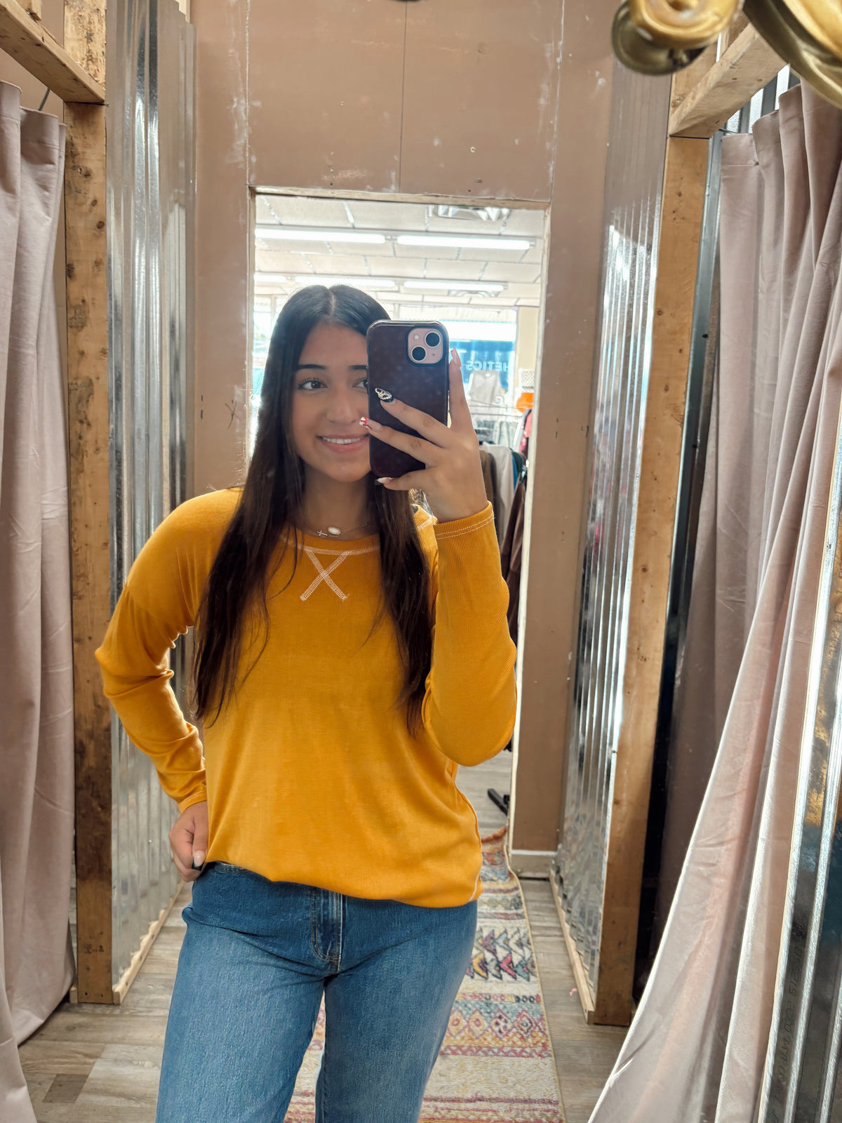 DB - Mustard Stitched Long Sleeve Top