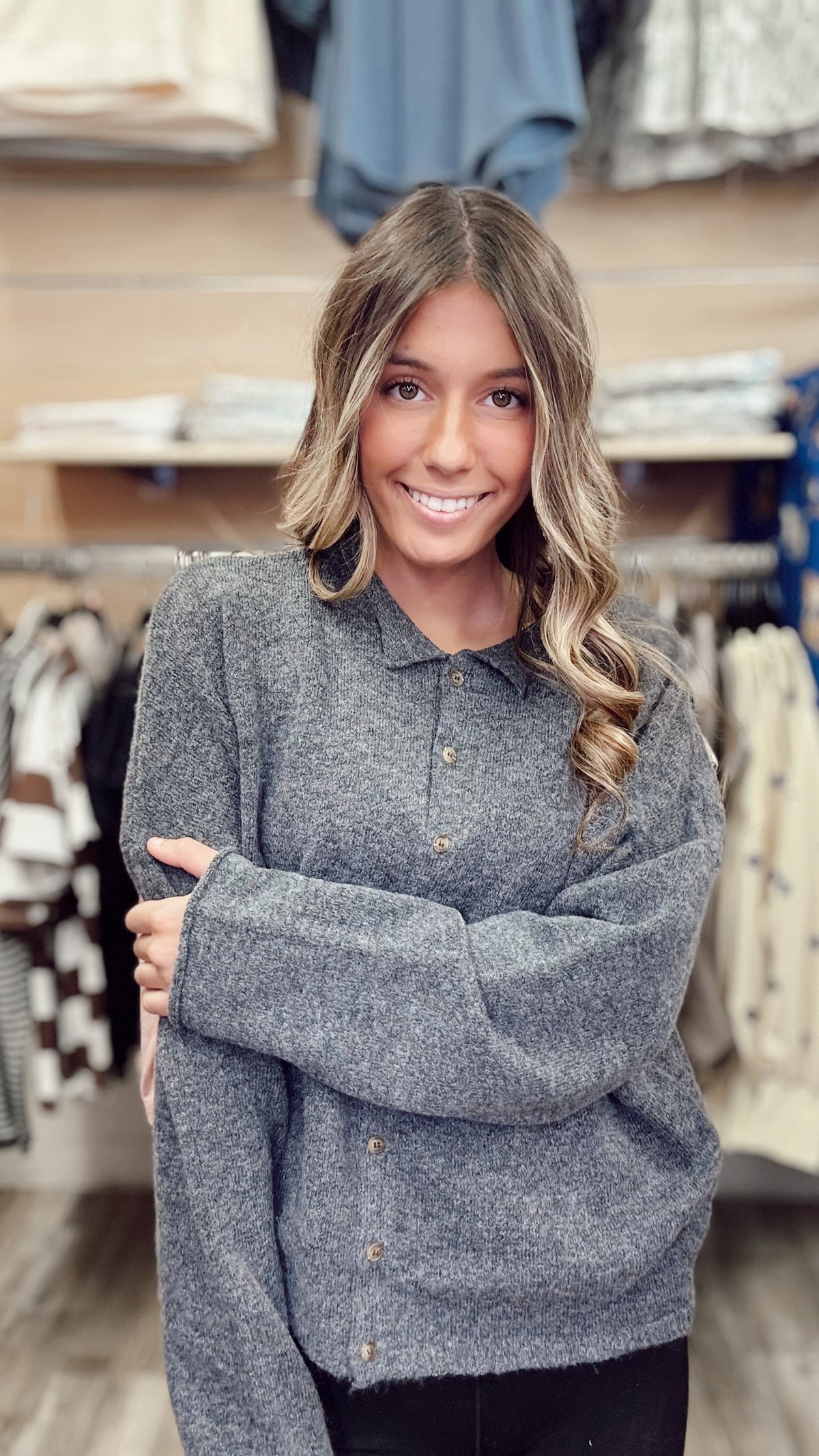 2 Blessed 2 Be Stressed Sweater Cardigan - Charcoal