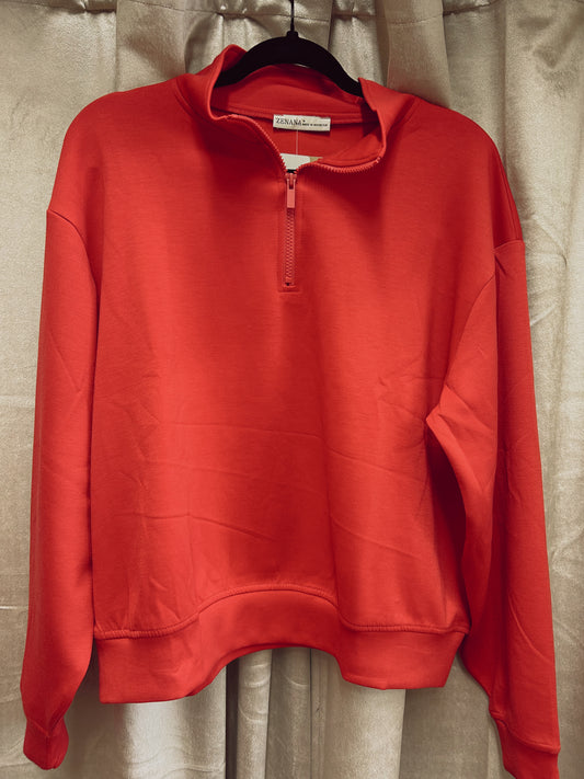 Scuba Half Zip Pullover Sweatshirt - Ruby