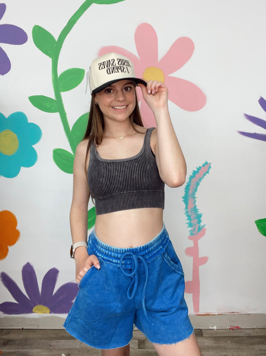 Made For You Acid Wash Shorts - Blue