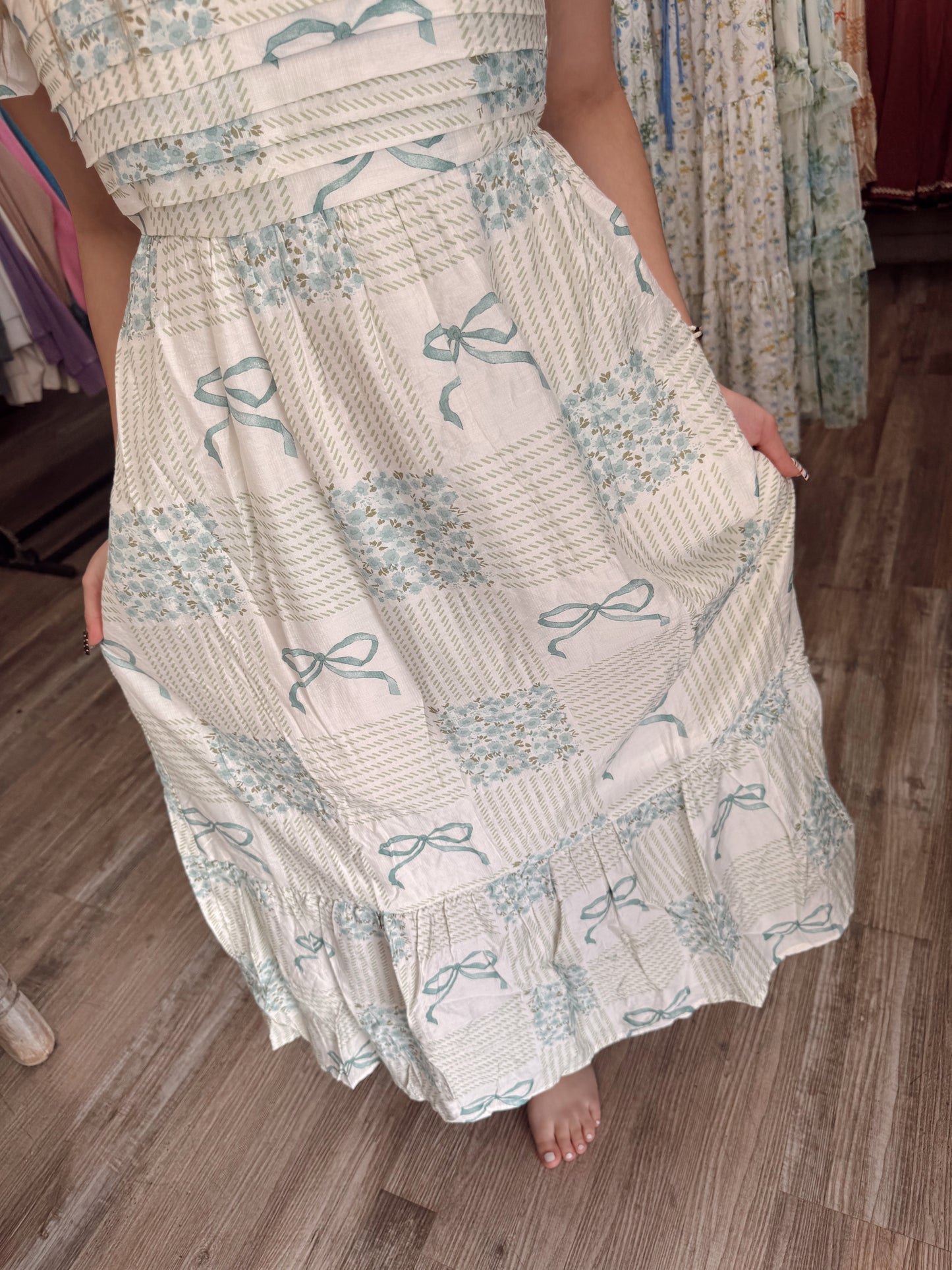 Blooms & Bows Midi Dress - Sage