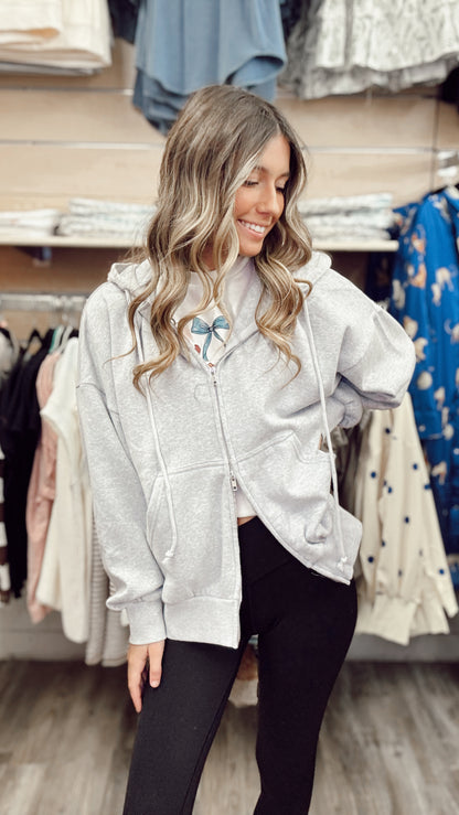 Happy & Cozy Zip Up Jacket - Grey