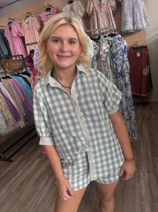 Safe & Sound Gingham 2 Piece Set - Sage