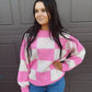 Fire Side Stories Checkered Sweater - Pink