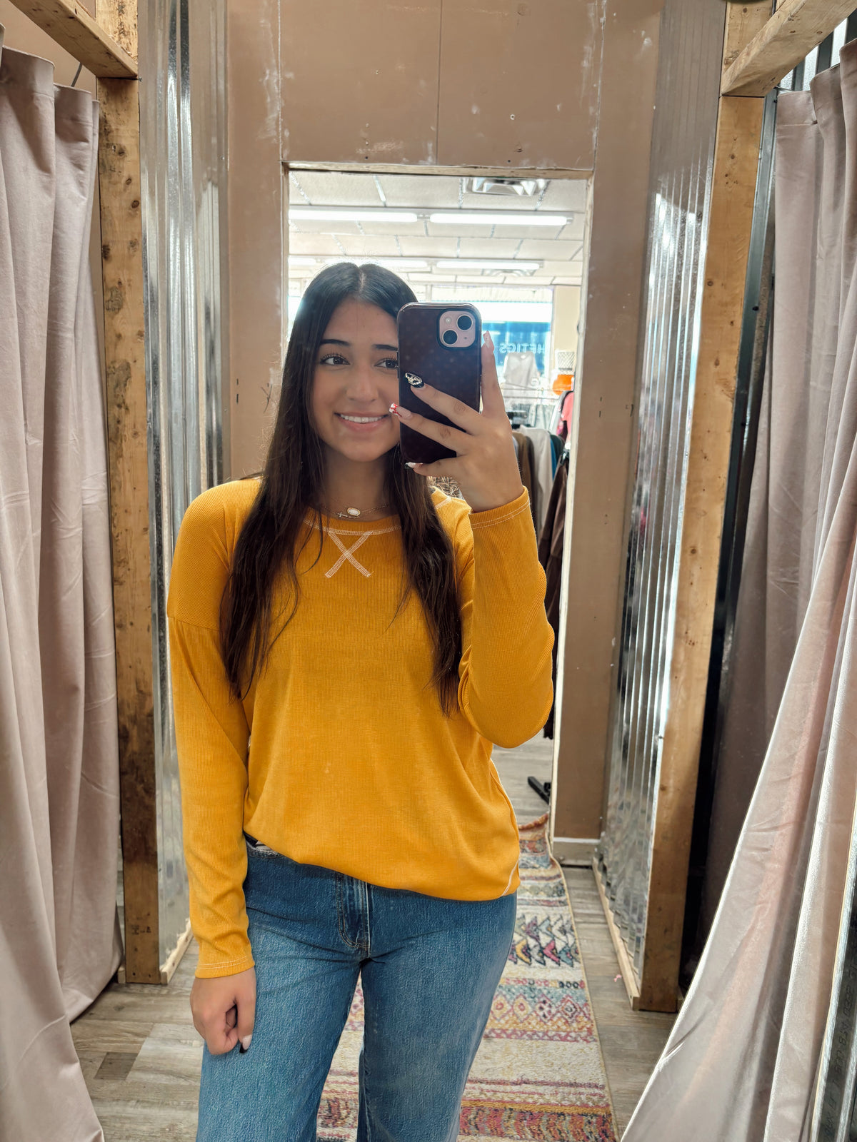 DB - Mustard Stitched Long Sleeve Top