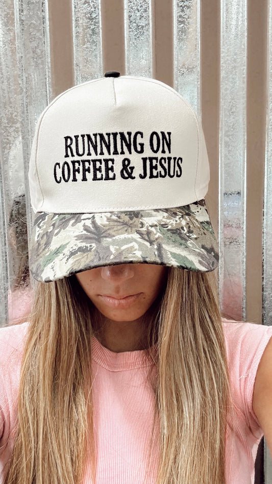 Running on Coffee & Jesus Ball Cap - Camo