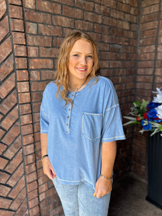 Just Be You Mineral Wash Top - Blue