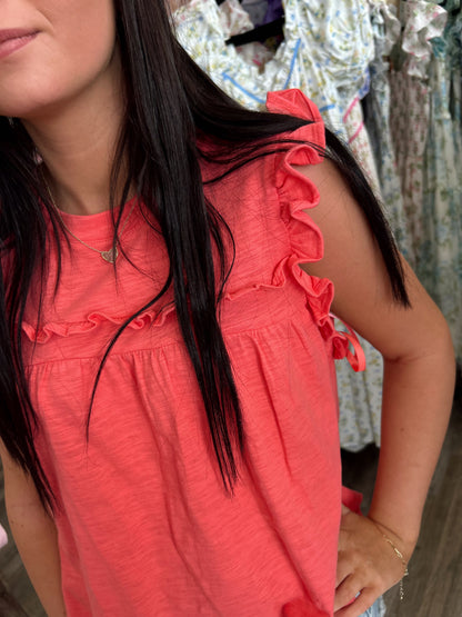 Coral Crush Ruffle Top