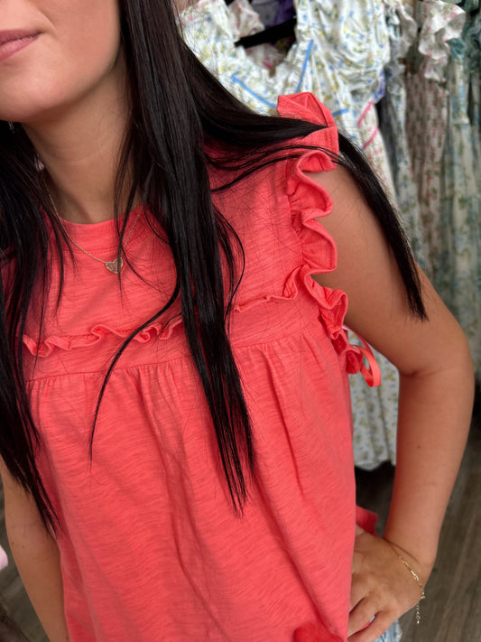 Coral Crush Ruffle Top