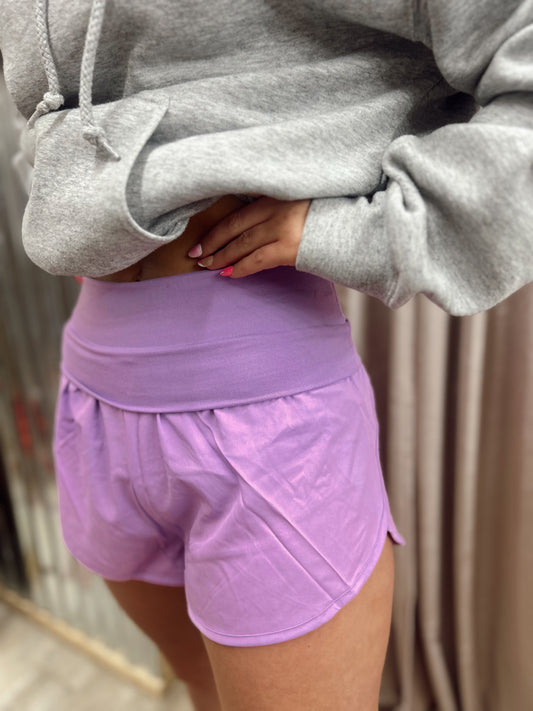 Work It Out Fold-Over Running Shorts - Lavender